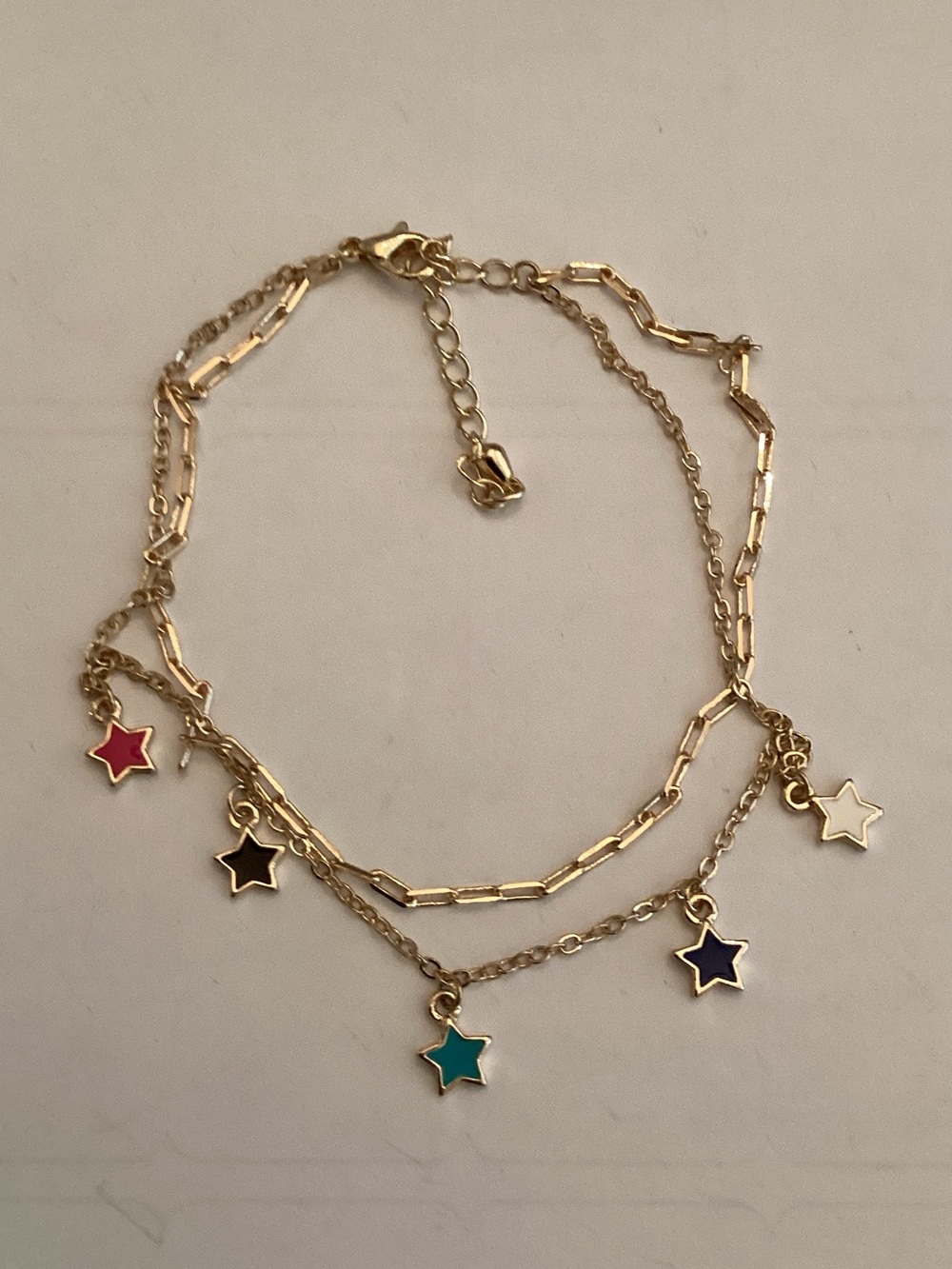Gold-Tone Multi-Star Charm‎ anklet with Colored Enamel Stars
